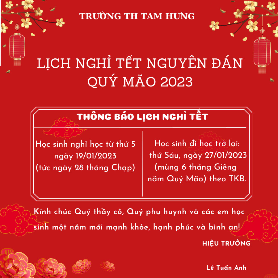 Lịch nghỉ tết Quý Mão 2023