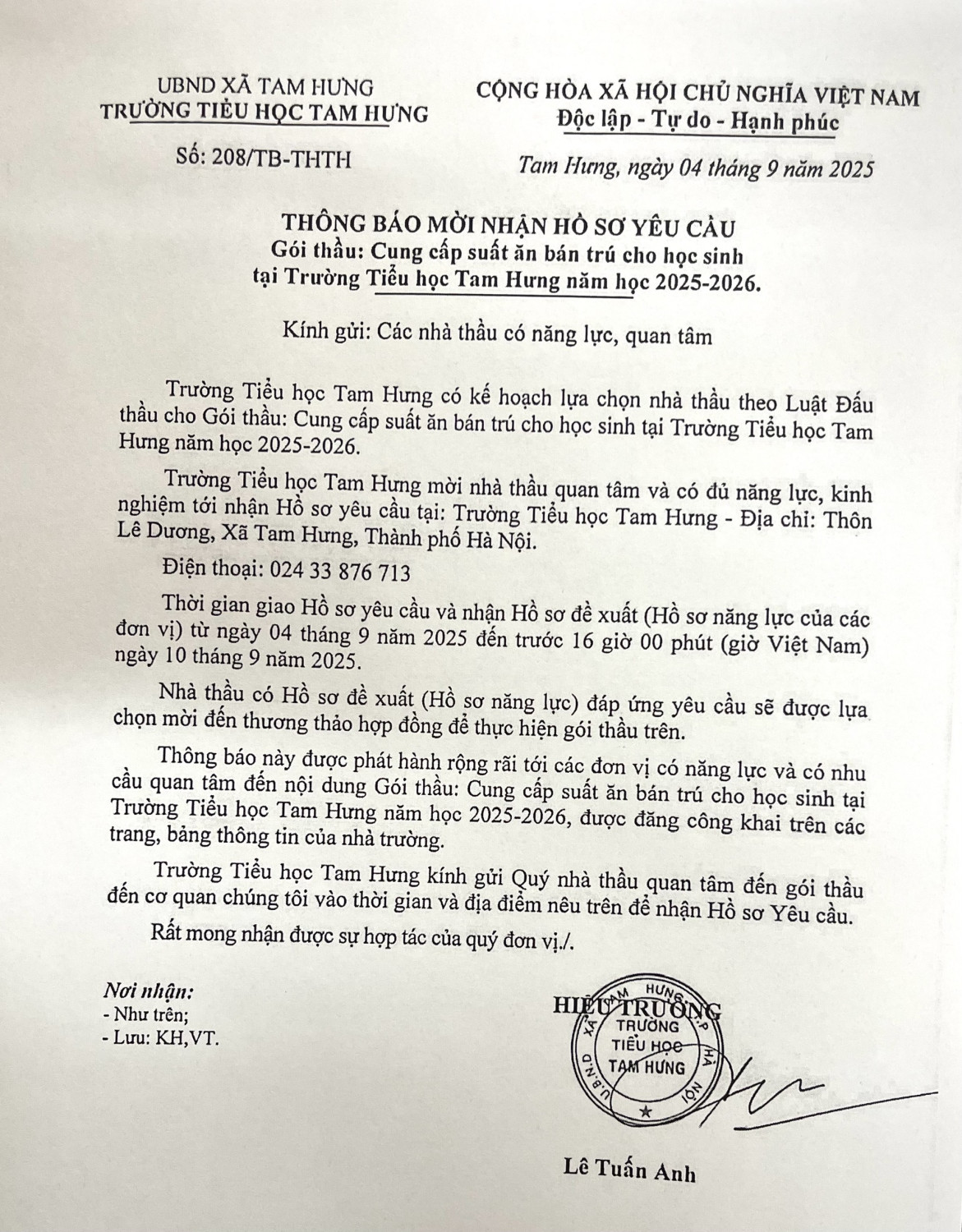 THÔNG BÁO